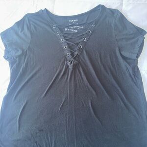 Torrid Black Lace-Up Short Sleeve Tee